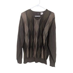Cellini Collezione Sweater Men's XL Wool Blend Argyle pattern  Green/Tan